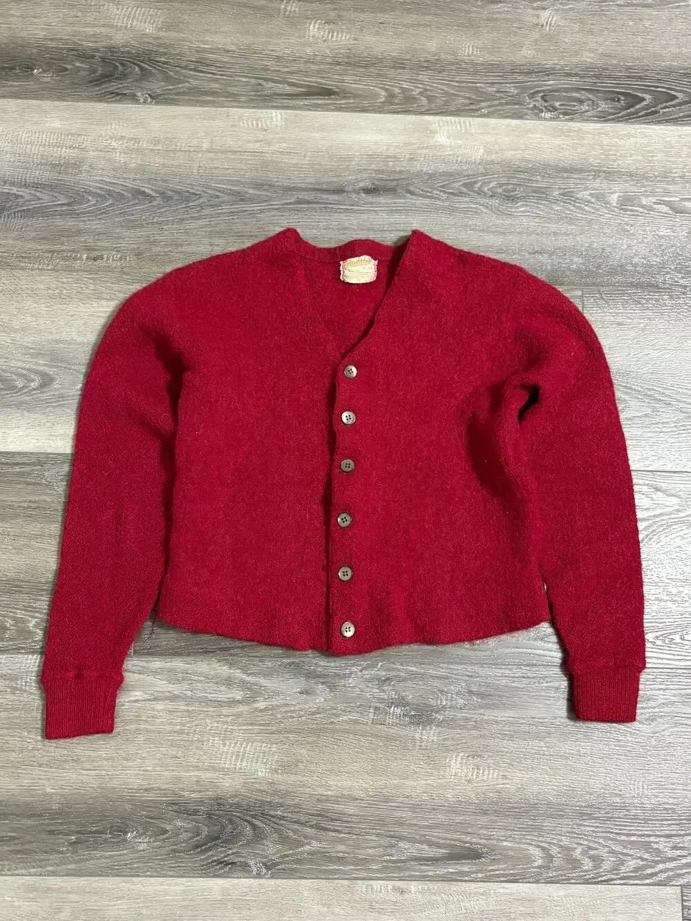 Vintage 60s Kandahar Deluxe Red Mohair Cardigan Kurt Cobain Sweater - Men Medium